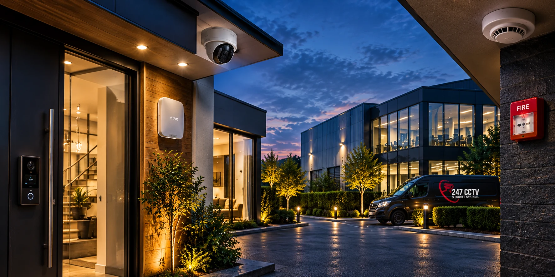 Residential and commercial premises with CCTV, alarm, fire and access control equipment